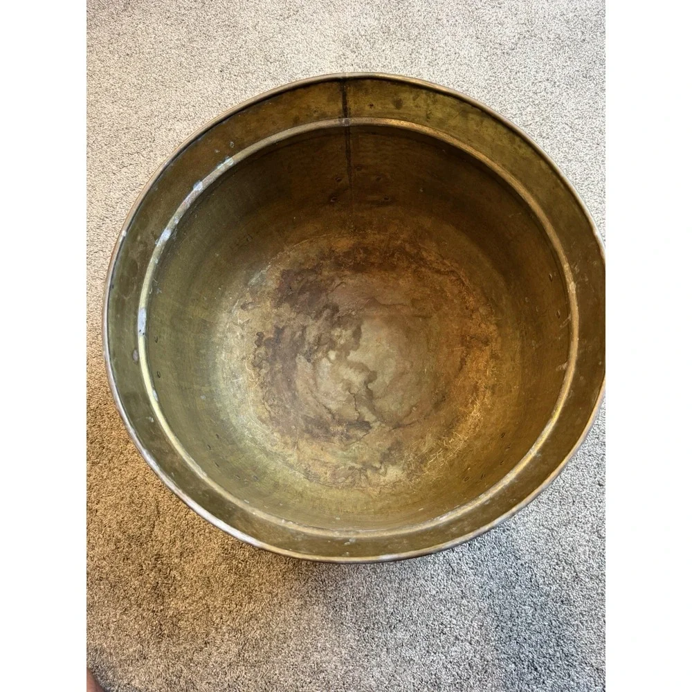 Antique Hand-Made English Brass Lion Handle Footed Cachepot Planter Cauldron